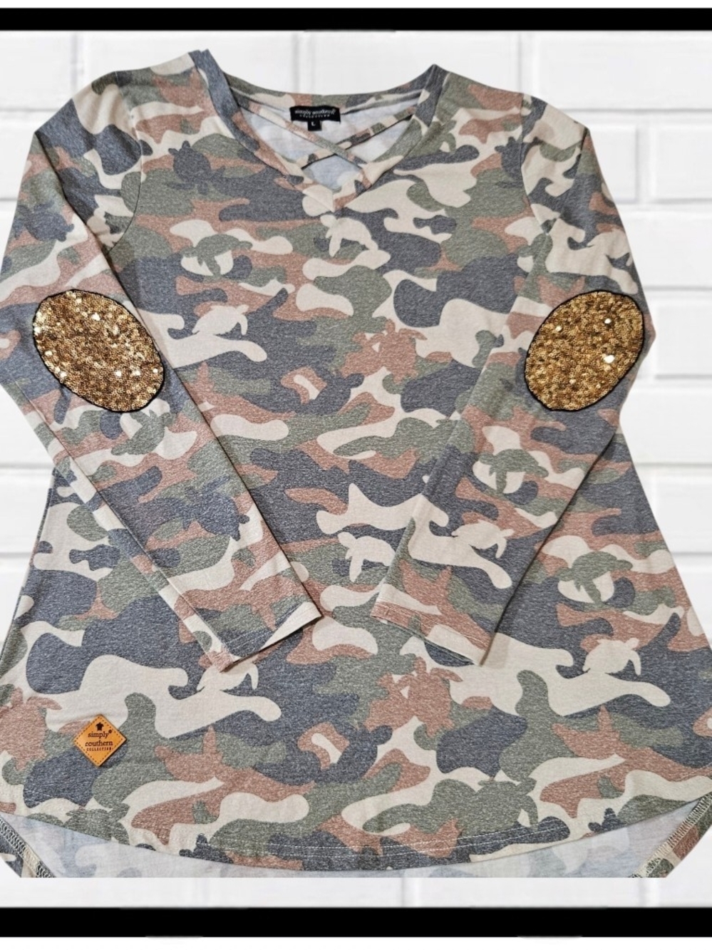 SIMPLY SOUTHERN Womens Soft Camouflage Top Sz L